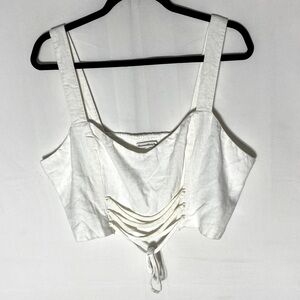 Abercrombie & Fitch White Cream Linen Viscose Cropped Tank Top XL